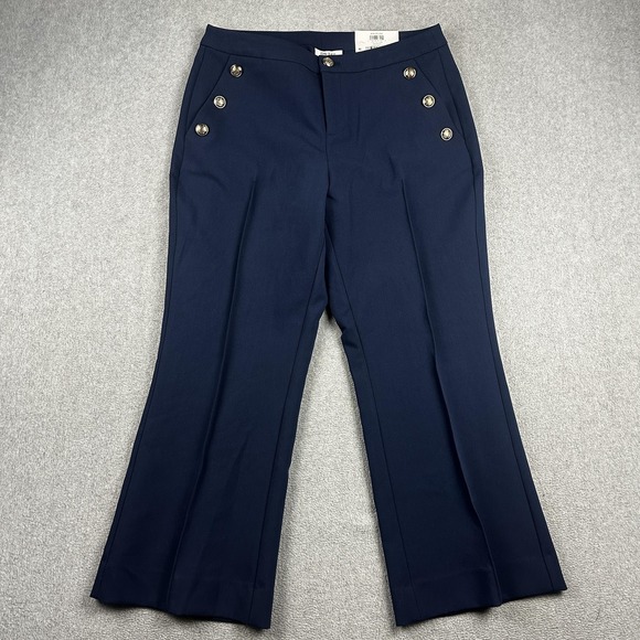 ON 34th Pants Womens 12 Blue Straight Leg Cropped Mid Rise Gold Button Navy - Picture 3 of 10